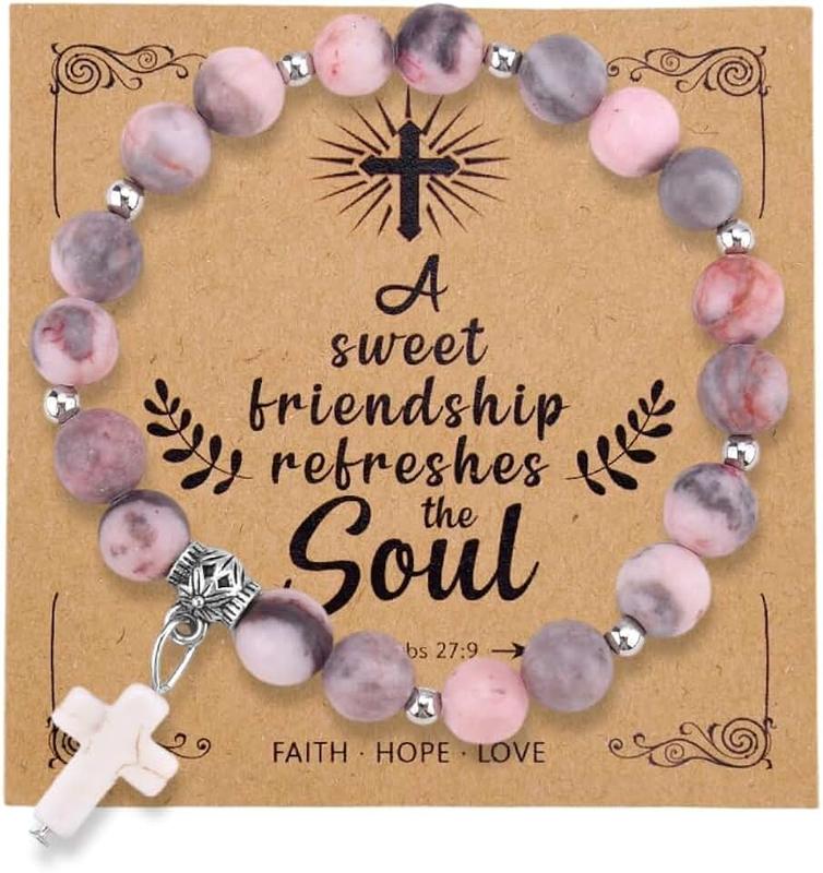 YangQian Beaded Cross Bracelet for Women Girls Best Friend Birthday Gifts for Women Friendship Bracelets to Her Christian Gift Bestfriend Bestie Soul Sister Gifts