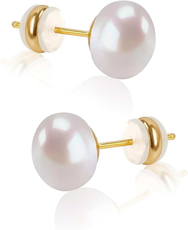 Jugalstar Natural Freshwater Cultured Pearl Stud Earrings, AAAA+Handpicked, Sterling Silver 18K Gold Plated Hypoallergenic Earring Studs Jewelry For Women (9mm)