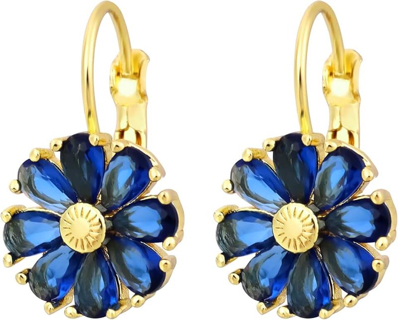 Mikovivi Flower Leverback Earrings, Vintage Floral Statement Earrings Trendy Jewelry Gift Flower Gemstone Studs for Women Party Summer Beach Vacation