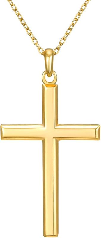 NORBU 925 Sterling Silver Cross Necklace for Women, 18K Gold Plated Womens Cross Pendant Necklaces with 18/20 inch Chain, Dainty Christian Jewelry Catholic Religious Gift for Her