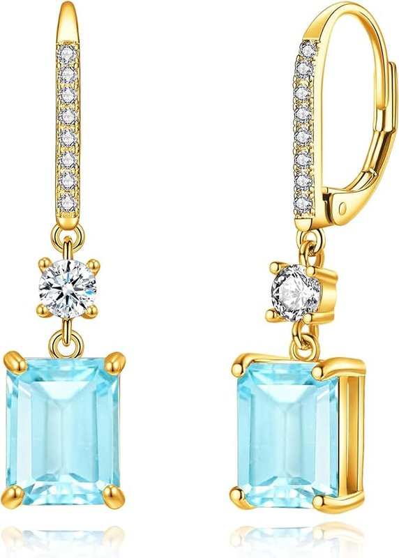 CiNily Rectangular-cut Drop Dangle Earrings for Women Hypoallergenic, Multi-color Cubic Zirconia Earrings Diamond Dangle Earrings Jewelry Gifts for Mothers Day 14K White Gold