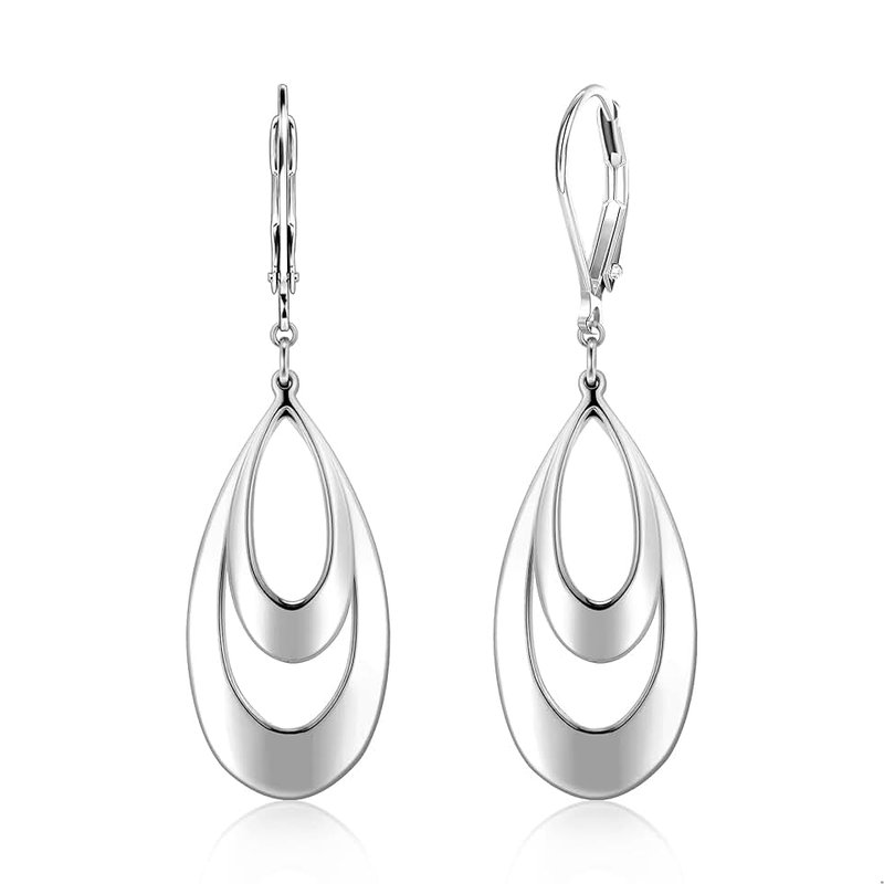 ALEXCRAFT 925 Sterling Silver & 14K Gold Plated Dangle Earrings Double Hoop Teardrop Leverback Earrings for Women Hypoallergenic Trendy Wedding Prom Fashion Jewelry Gifts