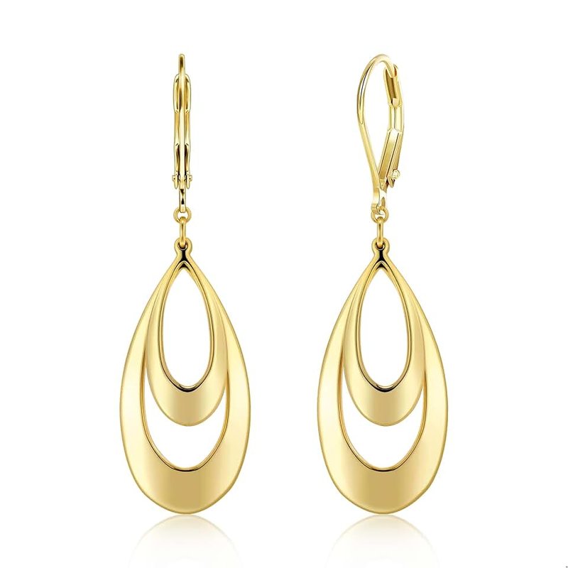 ALEXCRAFT 925 Sterling Silver & 14K Gold Plated Dangle Earrings Double Hoop Teardrop Leverback Earrings for Women Hypoallergenic Trendy Wedding Prom Fashion Jewelry Gifts