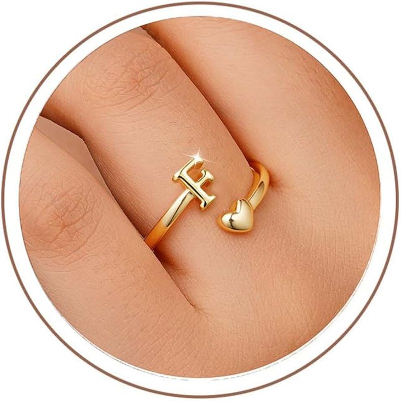 TINGN Women's/Girls' 14K Gold Plated Waterproof Heart Rings with Letters Stackable Promise Thumb Ring Statement Gold Ring Gifts for Women Girlfriend Girls Jewellery