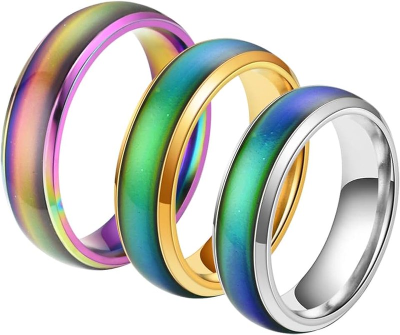 3PCS Rotatable Mood Control Rings, Stainless Steel Color Changing Ring, 1.6 cm & 1.7 cm & 1.8 cm Fashion Colorful Mood Rings for Kids Boys Women Daily Party Birthday Valentine's Day Anniversary