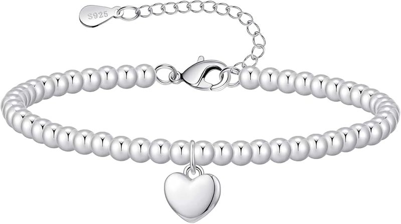 BMMYE Sterling Silver Beaded Bracelet for Women Heart/Circle Charm Bracelet Gift for Mum Daughter Friend Yourself
