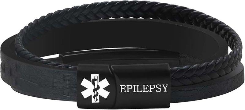 Zircobic Medical Alert Bracelets Men’s Braided PU Leather Cross Design Laser Engraved Medical ID Waterproof Lightweight Suitable for Outdoor Sports Daily Wear Multiple Condition Customizable