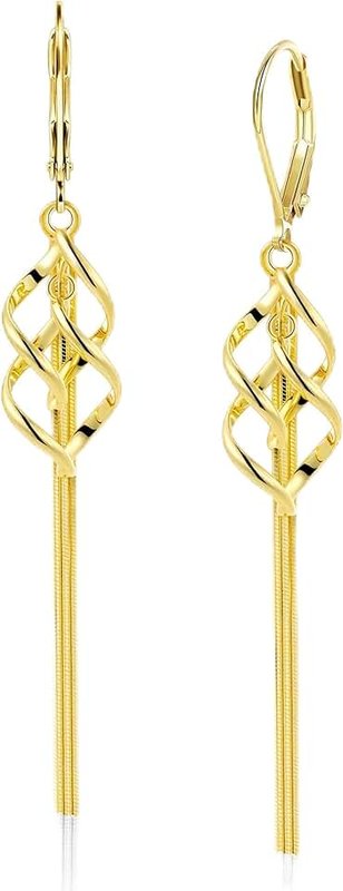 ALEXCRAFT Elegant Linear Tassel earrings with French Wires Style Leverback Dainty Twisted Drop Dangle Earrings for Women Fashion Spiral Hypoallergenic Handmade Jewelry with 14K gold / 925 Sterling Silver Plated