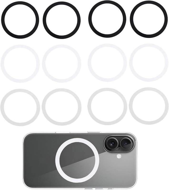 12pcs Magnetic Ring, Powerful Suction Metal Ring Stickers No Magnet Compatible with Magsafe iPhone 16/15/14/13/12/11 Series Cases Wireless Charging & Car Phone Holders