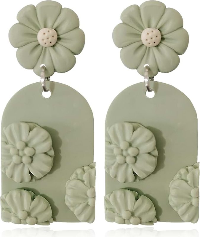 JOONL Handmade Bohemian Polymer Clay Daisy Flower Dangle Drop Earrings Carved Geometric Floral Stud Earrings for Women
