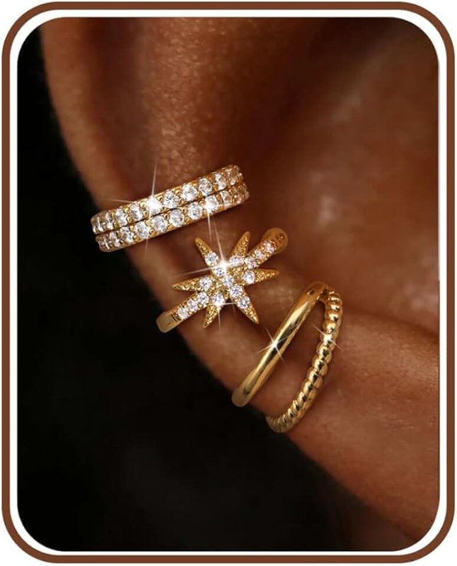 Milacolato 3Pcs Ear Cuff No Piercing for Women 14K Gold Ear Cuff Earrings Silver Clip on Hoop Earring Adjustable Cartilage Helix Earring Hypoallergenic Fake Piercings Earrings Stack for Sensitive Ear