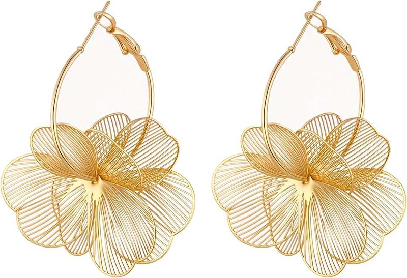GAXAYA Dangle Flower Earrings for Women Statement Trendy Hoop Earring Floral Drop Earrings Jewelry