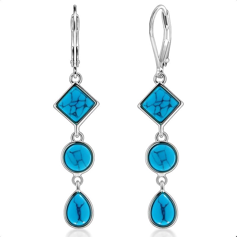 ALEXCRAFT 925 Sterling Silver Dangle Earrings for Women Trendy Hypoallergenic Lightweight Statement 14k Gold Plated Boho Turquoise Jewelry Long Teardrop Round Square Leverback Earrings for Women