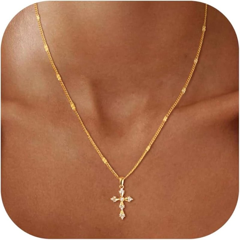 GRCLD Cross Necklace for Women Dainty 14K Real Silver Gold Plated Layered Cross Pendant Necklace Stack Simple Trendy Cute Charm Choker Necklaces Jewelry Gift for Women Teen Her