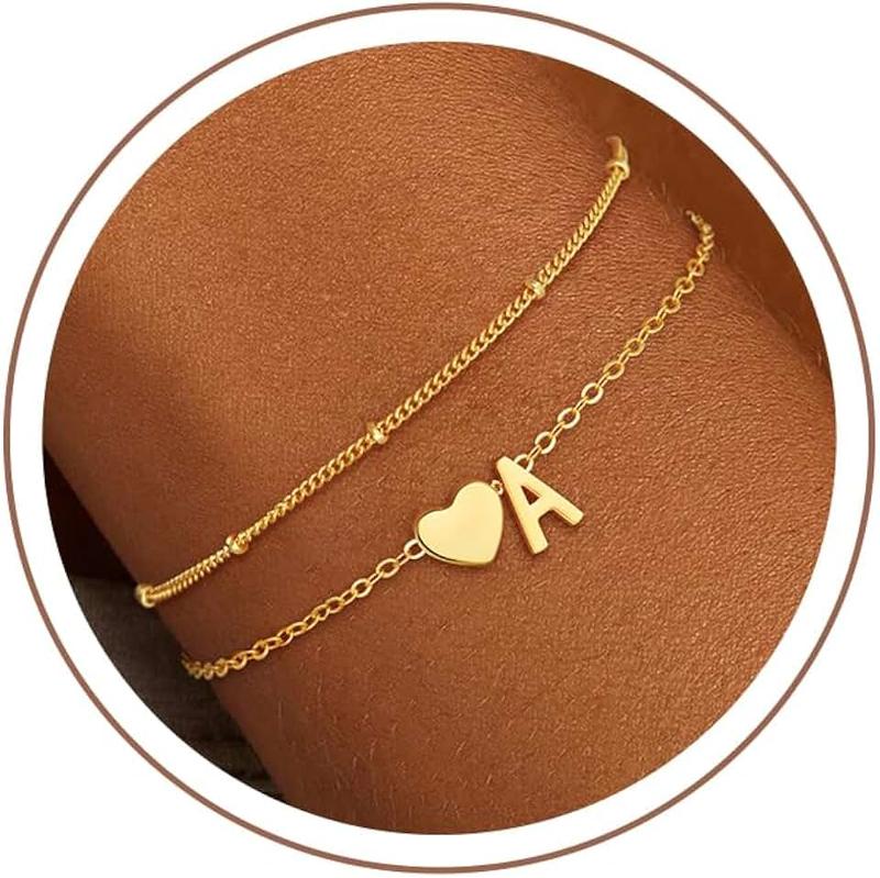 Christmas Gifts for Grandkids Teens Girls, 14K Gold Plated Heart Initial Bracelets for Women Girl Dainty Gold Bracelets Birthday Gifts Stocking Stuffers for Teen Girls Women Jewelry