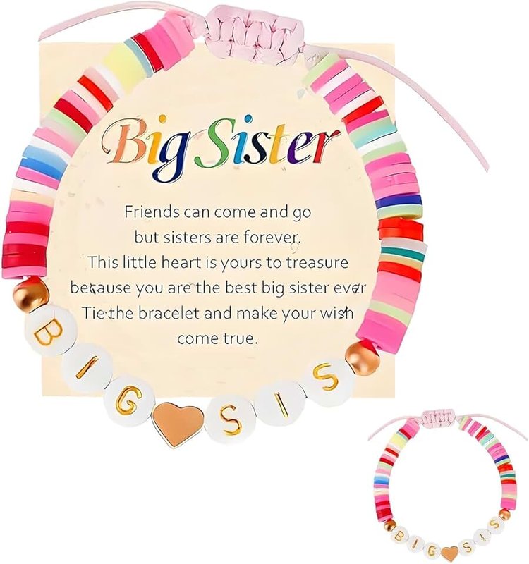 louuuou Big Sister Bracelet, Big Sister Gifts Colourful Adjustable with a Card Letter Beads Give Friendship Bracelets to Girls Sisters Birthday Gifts