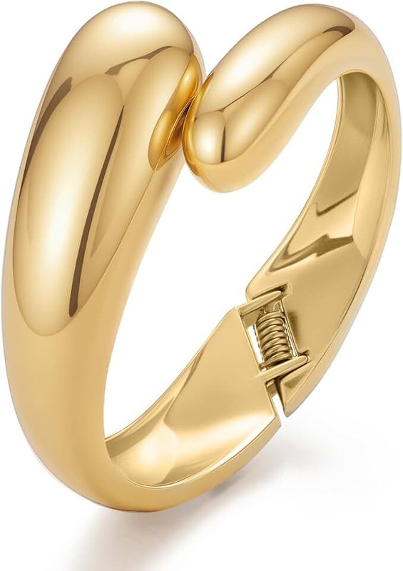 Yowivon Gold Bangles Bracelet for Women, Irregular Chunky Gold Bracelet Teardrop Wave Twisted Hinged Open Bangle Bracelets, Non Tarnish 18K Gold Plated Thick Cuff Bracelets Trendy Jewelry Gifts