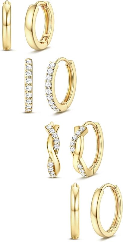 Jstyle Small Gold Hoop Earrings for Women Trendy 14K Gold Plated Huggie Earrings Hypoallergenic Surgical Steel Cartilage Earring Stacks Cute Dainty Huggie Hoops Earring Sets for Multiple Piercing