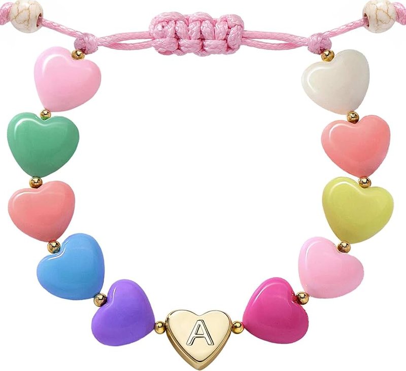 WomenGifts Initial Heart Bracelets for Girls Women – Christmas Stocking Stuffers Cute Little Girls Letter A-Z Charm Bracelet, Personalized Happy 3-18 Year Old Birthday Gift for Sisters, Toddler, Teens