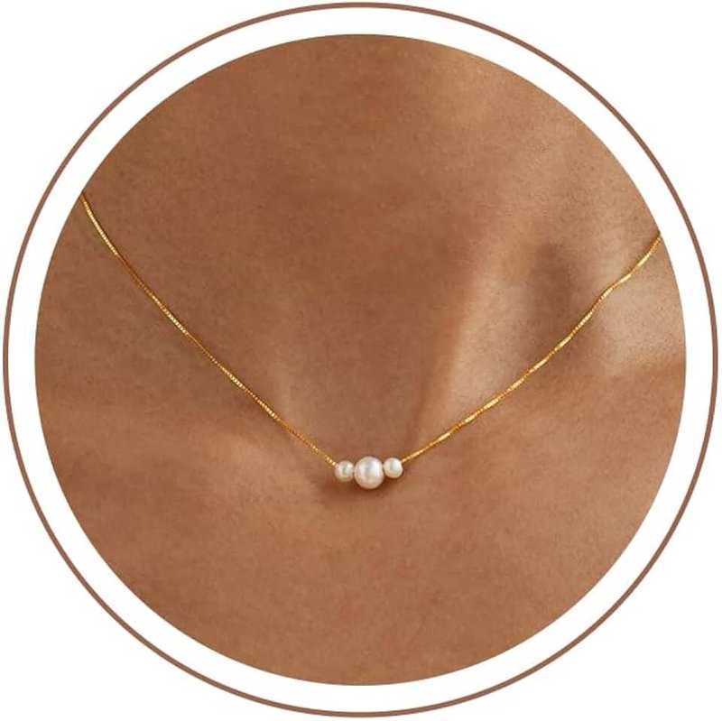 Decholly Gold Pearl Necklaces for Women Trendy, 14K Real Gold Plated Dainty Necklace Simple Layered Pearl Necklaces for Women Trendy Wedding Birthday Jewelry