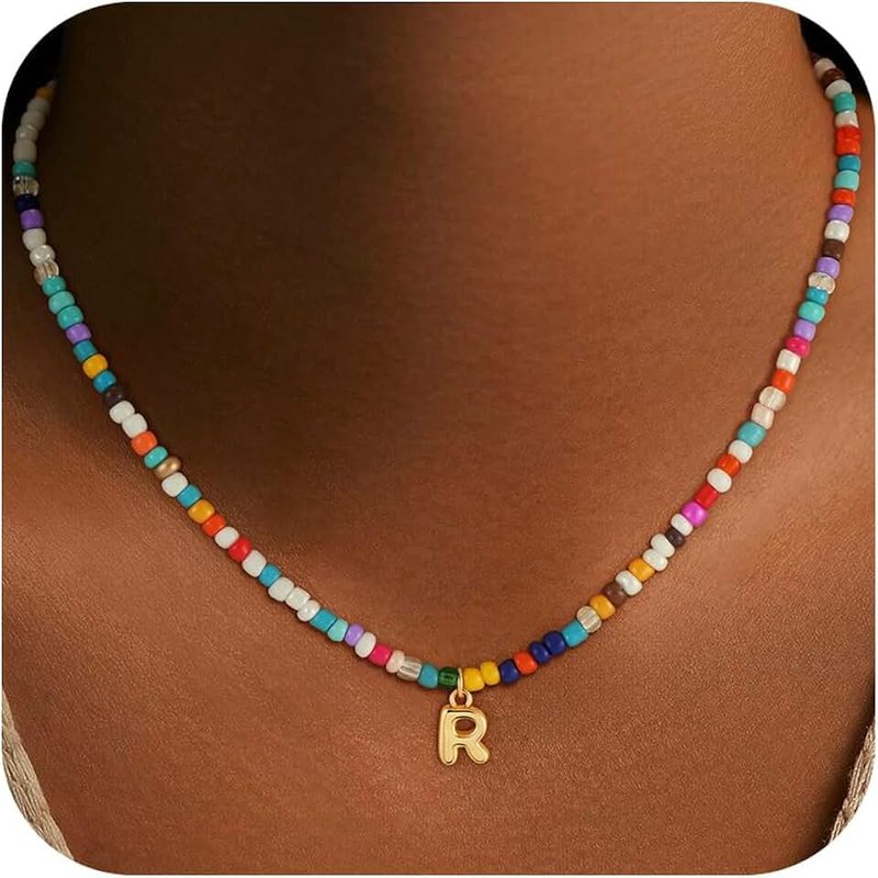 Treasure Bender Colorful Initial Necklace for Girls Kids Women, Dainty 18K Gold Plated Bubble Initial Letter Necklace Teen Girls Gifts Trendy Stuff Birthday Gifts for 5 6 7 8 9 10 Yearl Old Girl
