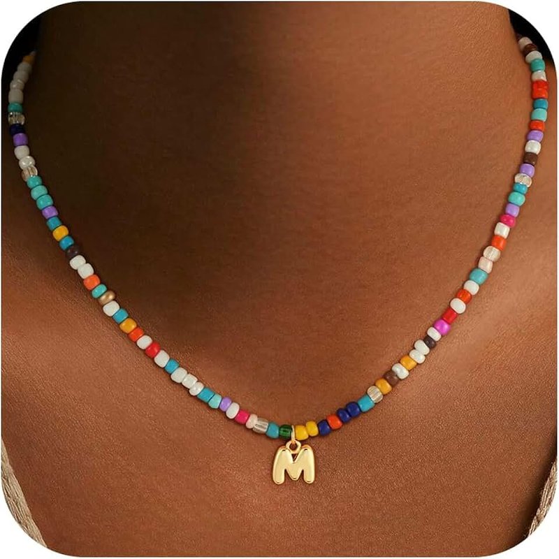 Treasure Bender Colorful Initial Necklace for Girls Kids Women, Dainty 18K Gold Plated Bubble Initial Letter Necklace Teen Girls Gifts Trendy Stuff Birthday Gifts for 5 6 7 8 9 10 Yearl Old Girl