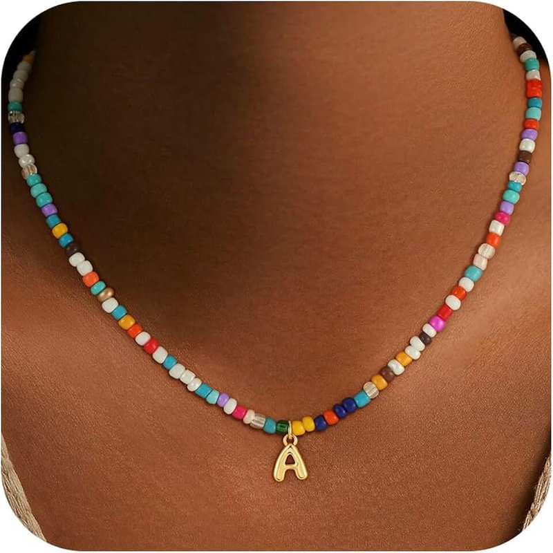 Treasure Bender Colorful Initial Necklace for Girls Kids Women, Dainty 18K Gold Plated Bubble Initial Letter Necklace Teen Girls Gifts Trendy Stuff Birthday Gifts for 5 6 7 8 9 10 Yearl Old Girl