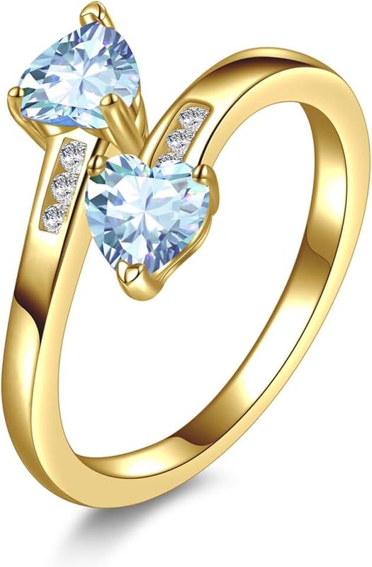 Yaresul 1CT Adjustable Women Heart Ring 14K Gold Plated Birthstone Rings for Women Promise Ring for her Simulated Gemstone Statement Stackable Band Width 2mm Open Size 5~9