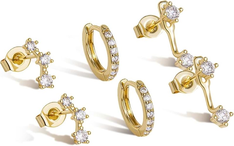 Jotzzors Small Huggie Gold Hoop Earrings Set for Women, 14K Plated Hypoallergenic Cartilage Helix Earring Stacks for Multiple Piercings, Lightweight Mini Dainty Packs Jewelry Gifts for Women