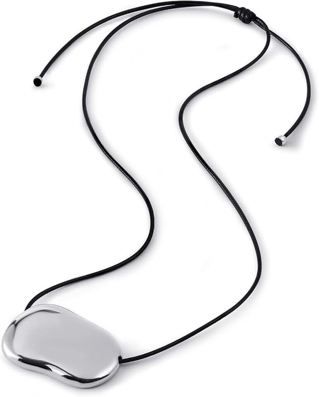 Grozilym Chunky Gold Pebble Pendant Necklace for Women, Minimalist Charm on Adjustable Black Cord, Statement Necklace Jewelry