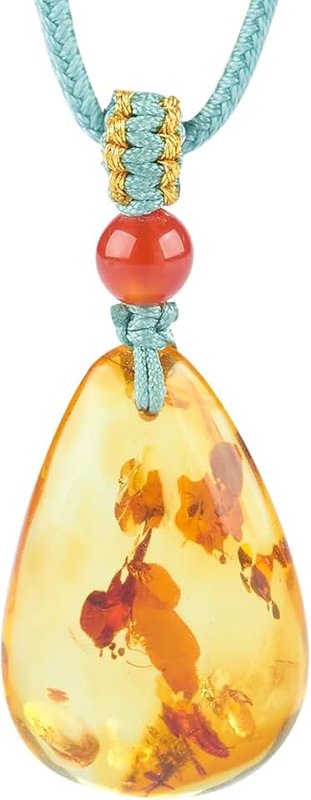 ELEGAMBER Handmade natural Baltic Amber Teardrop Pendant Necklace, Cognac Color, Polished amber Stone,Wooden gift box packaging,Energy Stone Electronic Necklace