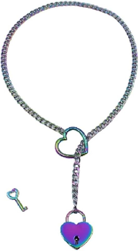 Generic Padlock Necklace Chain Collar Choker with One Key for Women, Men and Pet