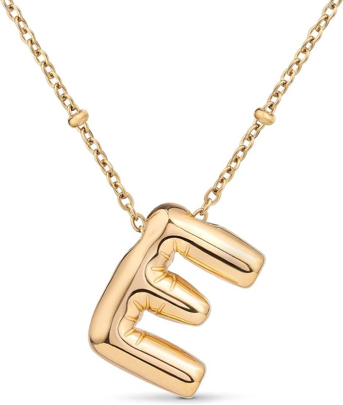 Amberta Chunky Bubble Gold Initial Necklace for Women Teens Gifts | 18K Gold Plated Monogram Pendant Puffy Balloon Letter Necklace