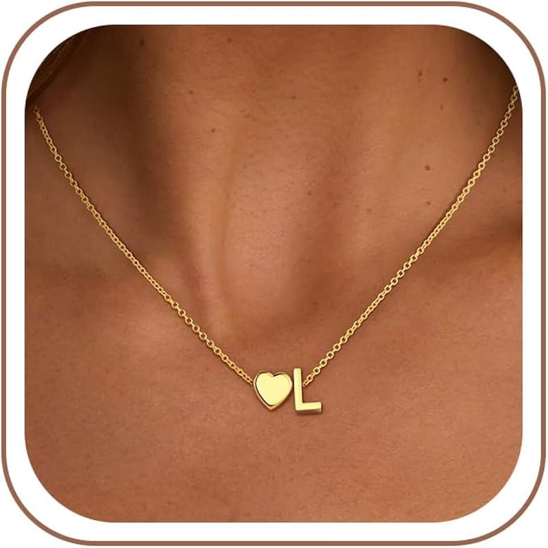 Treasure Bender Christmas Gifts for Grandkids Teens Girls - 18K Gold Plated Heart Initial Pendant Necklaces for Women Girl Birthday Gifts Stocking Stuffers for Teen Girls Women Jewelry