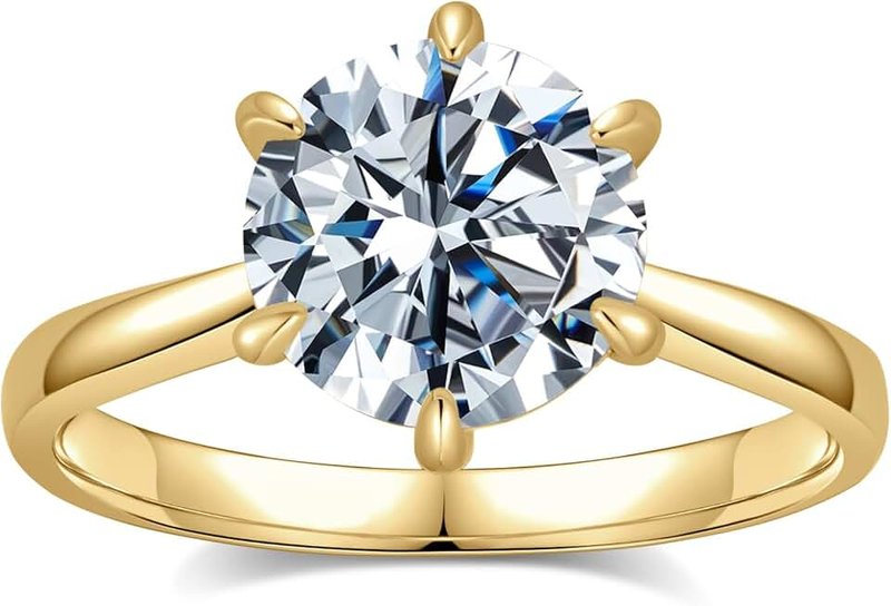 Aurora & Fiori Engagement Ring for Women, Women's CZ Round Solitaire Ring with 18K Yellow/White Gold Plated, Engagement Wedding Band Jewelry for Women 1/2/3/4CT