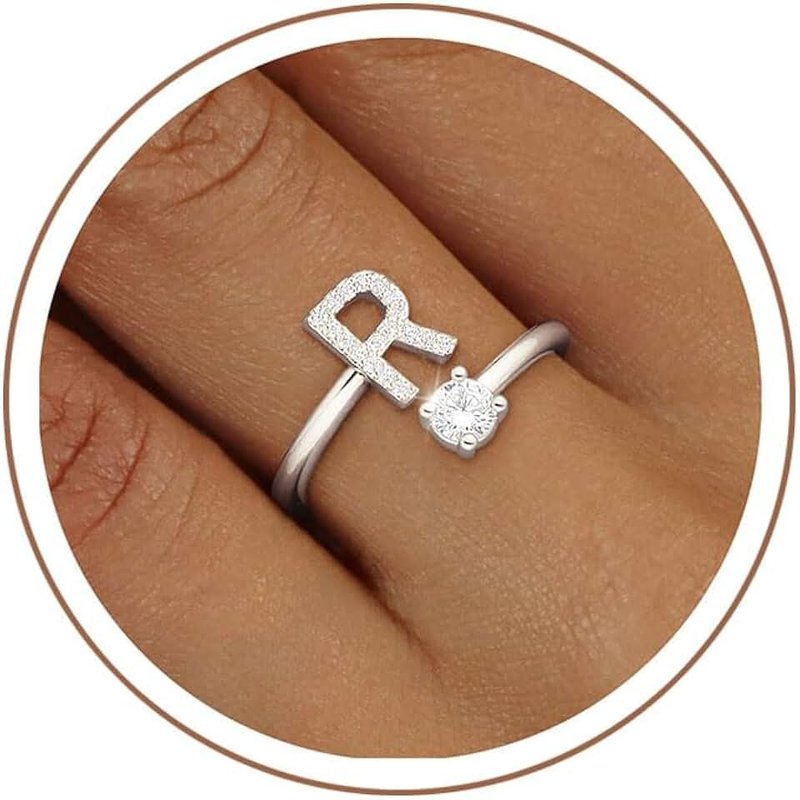 KOHOTA Gold Silver Initial Rings for Women Non Tarnish Dainty 14k Gold Plated Stackable Rings for Women Trendy Adjustable Capital Letter Cubic Zirconia Thumb Pinky Ring Unique Cute Open Birthday Gift Jewelry