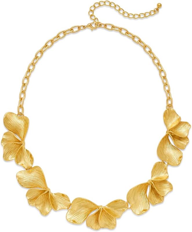 WOWORAMA Gold Statement Necklace for Women Boho Chunky Gold Necklaces Vintage Flower Choker Necklaces Trendy Sectored Floral Collar Necklace Jewelry