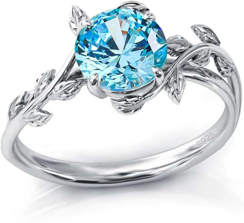 Wasee Natural Moss Agate Ring 925 Sterling Silver Opal Birthstone Ring 925 Sterling Silver Leaf Promise Ring for Her Birthday Anniversary Jewelry for Women