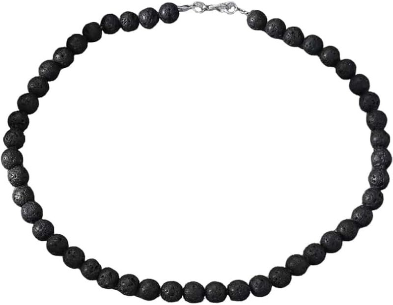 Generic Men's Volcanic stone bead necklace imitates pearl bead necklace, simple, personalized collarbone chain