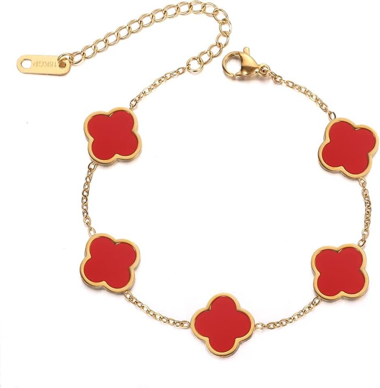 Letakle Four Leaf Clover Bracelet 18K Gold Plated Lucky Bracelets for Women Gold Bracelets White/Gold/Black Flower Leaf Link Lucky Bracelets Jewelry Bracelets for Women Trendy Birthday Gifts for Women