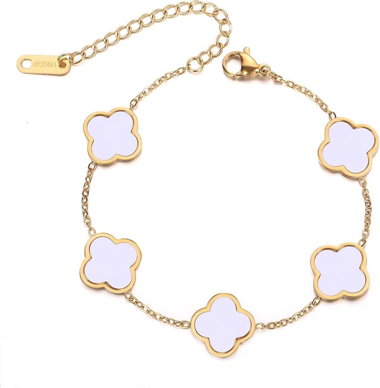 Letakle Four Leaf Clover Bracelet 18K Gold Plated Lucky Bracelets for Women Gold Bracelets White/Gold/Black Flower Leaf Link Lucky Bracelets Jewelry Bracelets for Women Trendy Birthday Gifts for Women