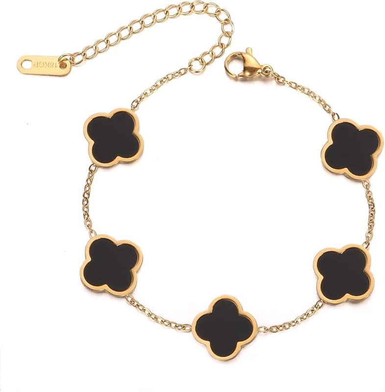 Letakle Four Leaf Clover Bracelet 18K Gold Plated Lucky Bracelets for Women Gold Bracelets White/Gold/Black Flower Leaf Link Lucky Bracelets Jewelry Bracelets for Women Trendy Birthday Gifts for Women