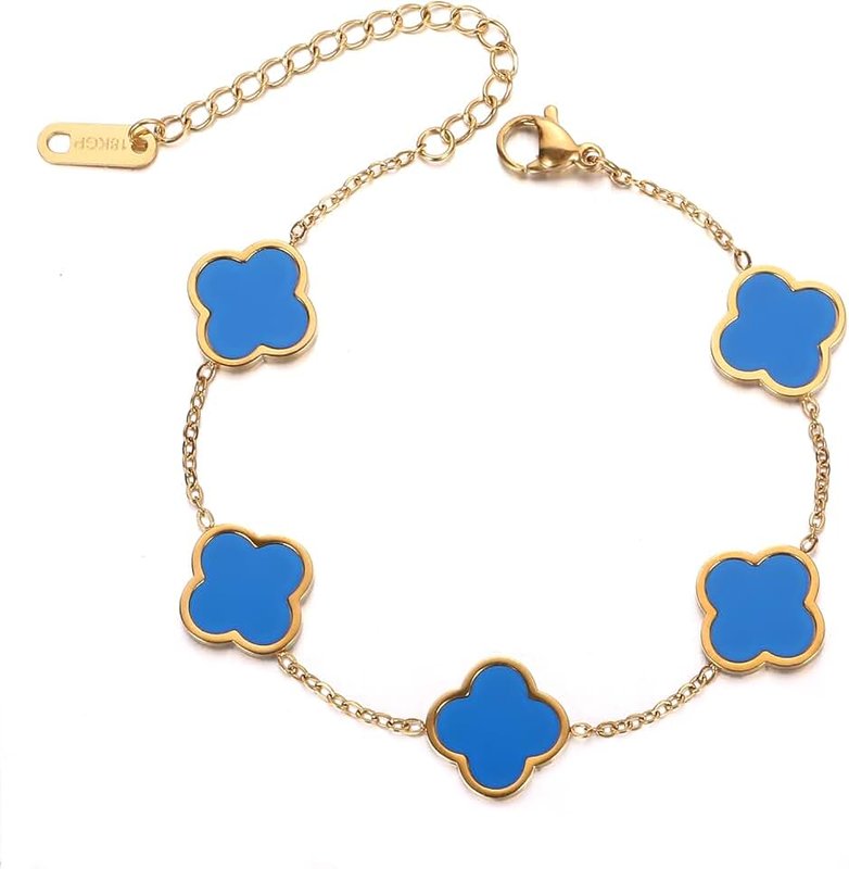 Letakle Four Leaf Clover Bracelet 18K Gold Plated Lucky Bracelets for Women Gold Bracelets White/Gold/Black Flower Leaf Link Lucky Bracelets Jewelry Bracelets for Women Trendy Birthday Gifts for Women