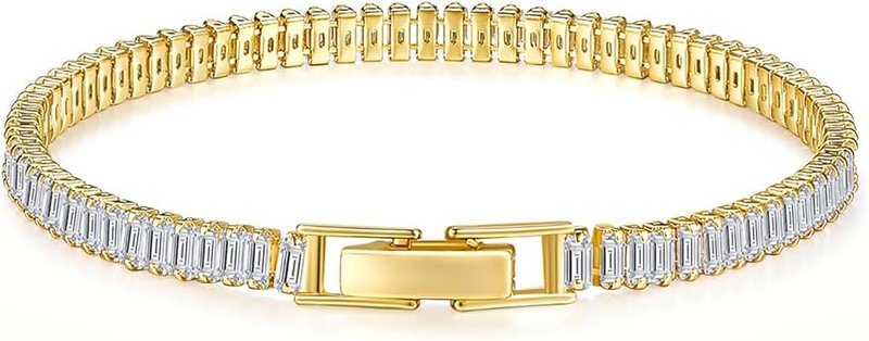 MINDDHA 14K Gold/White Gold Plated Cubic Zirconia Tennis Bracelet | Silver, Gold Bracelet for Women | Rectangle, Square, Round Shape Stone | Width 2.5-4mm | Size 6-8 Inch
