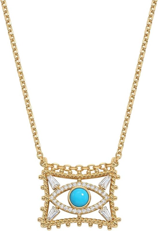Mevecco Gold Evil Eye Necklace for Women 18k Gold Plated Turquoise Red Ruby Zircons Evil Eye Protection Choker Charm Pendant Necklace Hypoallergenic Handmade Lucky Jewelry for Her Gifts