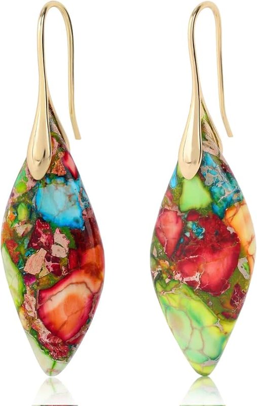 Mikovivi Fishhoop Dangle Drop Earrings, Trendy Natural Stone Earrings Teardrop Gemstone Statement Jewelry for Women