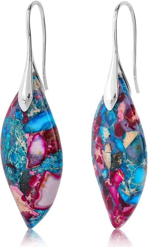 Mikovivi Fishhoop Dangle Drop Earrings, Trendy Natural Stone Earrings Teardrop Gemstone Statement Jewelry for Women