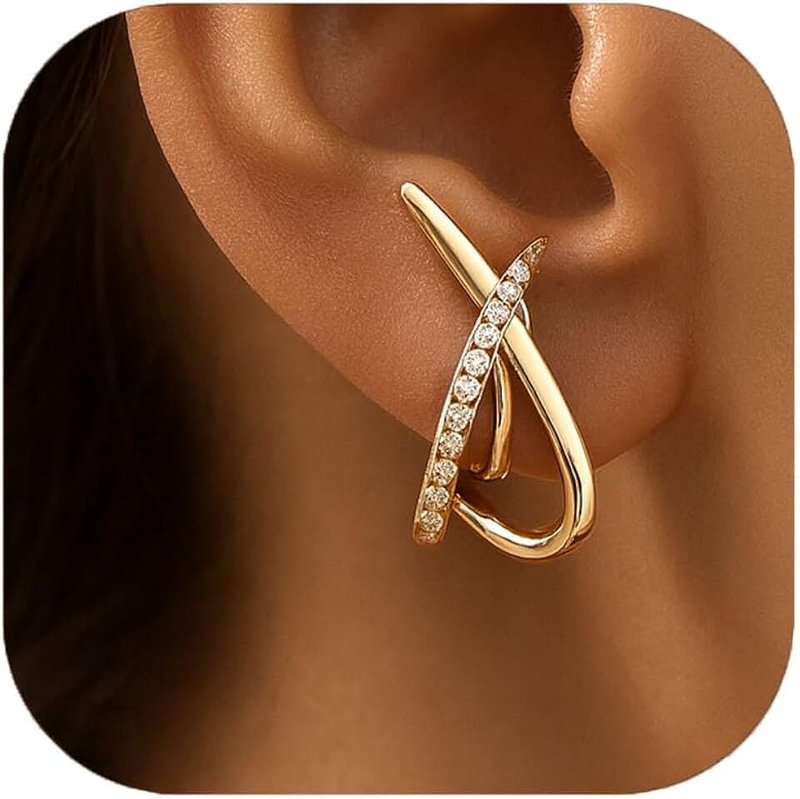 ZENCHEER Trendy Clip on Earrings for Women, 14K Gold Plated Statement Earrings for Women Dainty Earrings Hypoallergenic Simple Minimalist Non Pierced Earring