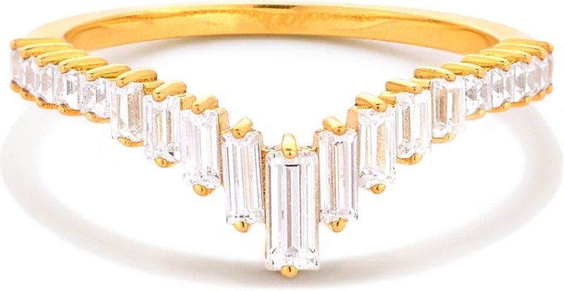 STORYJEWELLERY Curved Wedding Bands for Women, Stackable Rings for Women, Chevron Ring, V Shaped Wedding Band, Engagement Rings, Emerald Cut Ring Enhancer, Gifts for Her