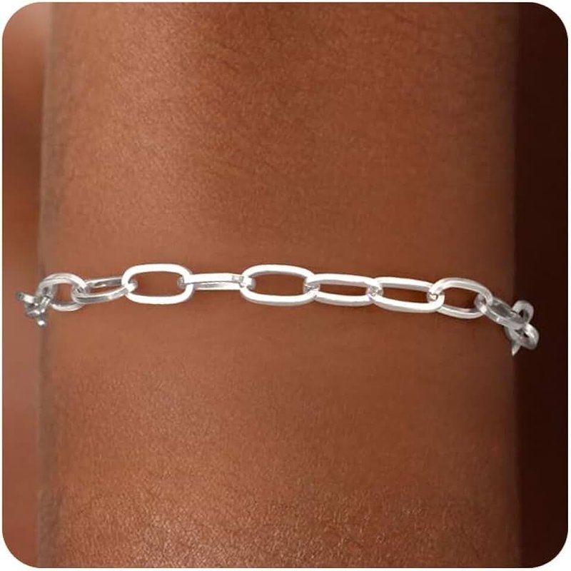 Treasure Bender S925 Sterling Silver Paperclip Chain Bracelets for Women - Sterling Silver Paperclip Chain Bracelet Handmade Jewelry Gold Bracelets for Women 6.5/7/7.5/8 Inch